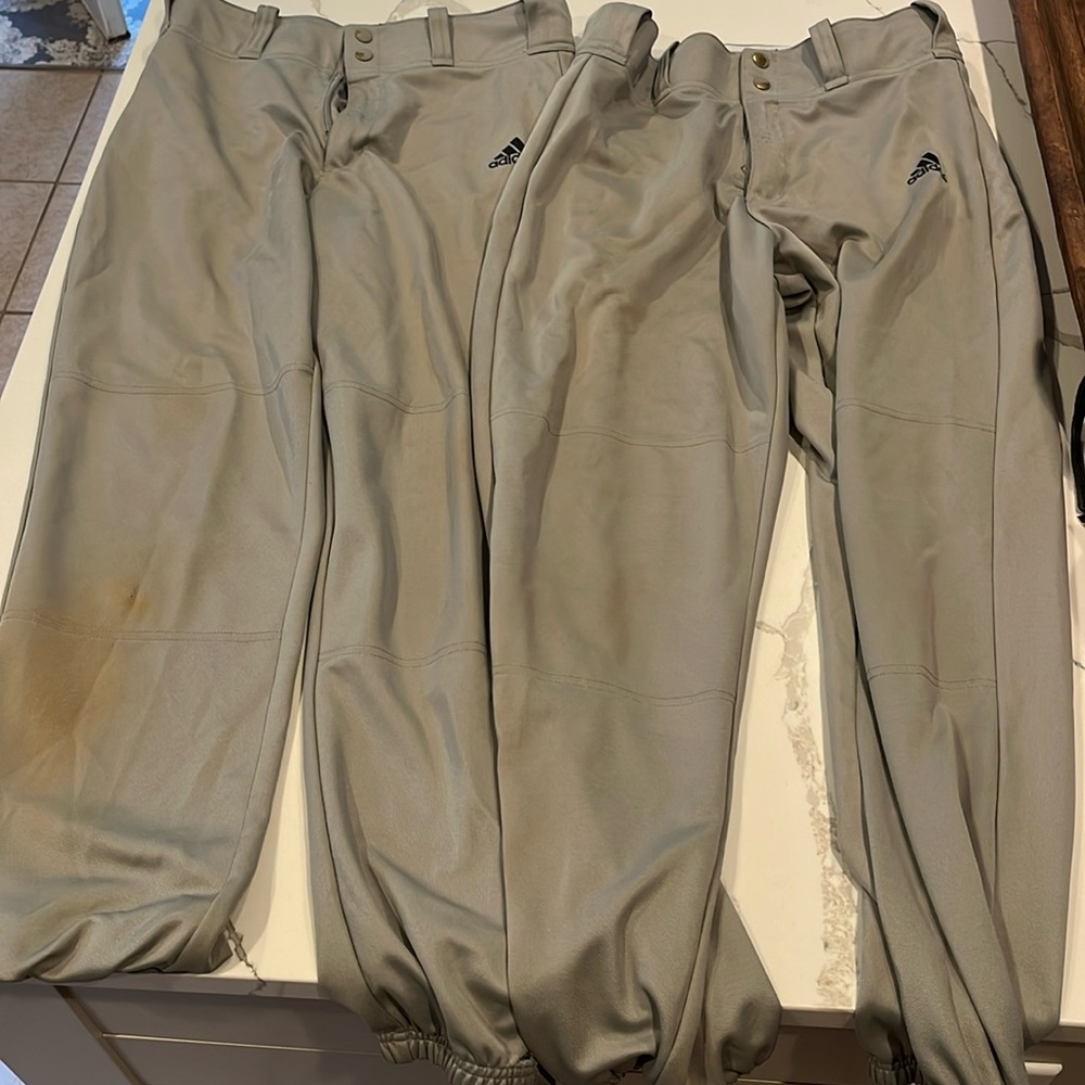 2 pair mens Adidas baseball pants.  Grey.  Size small